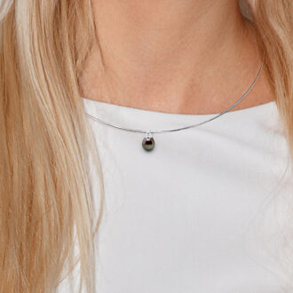 Ketting Tahitiaanse parel hanger Pear 9-10 mm OMEGA 925 - maat Naturel