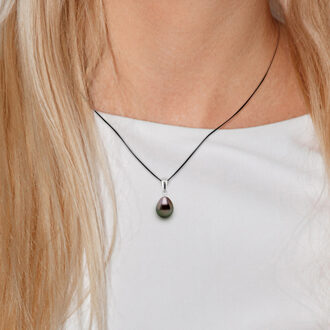 Ketting Tahitian Pearl 8-9 mm Pear LINK BLACK 925 - maat Naturel