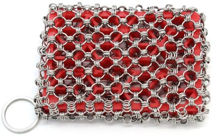 Keuken Accessoires Gietijzer Rvs Reiniger Chainmail Scrubber Voor Koekenpan Wok Pot Pan Pre-Gekruid Barbecue Red3 Rings
