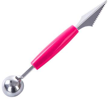 Keuken Accessoires Koken Schoppen 2 In 1 Lange Handvat Meloen Scoop Plastic Lepel Vergiet Soep Groente Zeef Keuken Gereedschap roos rood