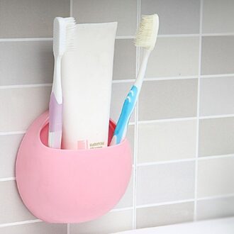 Keuken Accessoires Plastic Muur Zuig Tandenborstelhouder Badkamer Tandpasta Zeep Scheerapparaat Rack Organizer Plank roze