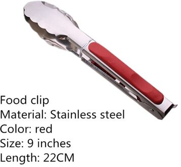 Keuken Accessoires Roestvrijstalen Keuken Tang Siliconen Antislip Koken Clip Clip Barbecue Salade Tool Barbecue Accessoires 22cm rood