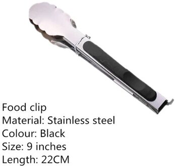 Keuken Accessoires Roestvrijstalen Keuken Tang Siliconen Antislip Koken Clip Clip Barbecue Salade Tool Barbecue Accessoires 22cm zwart