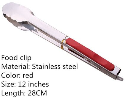 Keuken Accessoires Roestvrijstalen Keuken Tang Siliconen Antislip Koken Clip Clip Barbecue Salade Tool Barbecue Accessoires 28cm rood