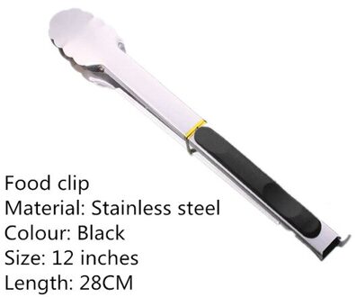 Keuken Accessoires Roestvrijstalen Keuken Tang Siliconen Antislip Koken Clip Clip Barbecue Salade Tool Barbecue Accessoires 28cm zwart