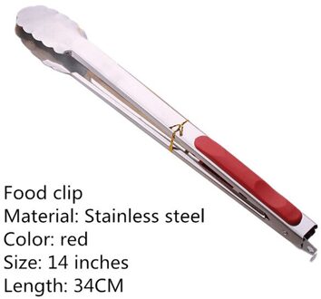 Keuken Accessoires Roestvrijstalen Keuken Tang Siliconen Antislip Koken Clip Clip Barbecue Salade Tool Barbecue Accessoires 34cm rood