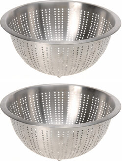 Keuken afgieten Vergiet - 2x - zilver - RVS - Dia 28 x H13 cm