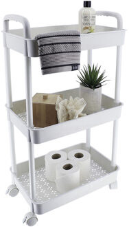 Keuken/badkamer trolley 3 laags - 38 x 26 x 77 cm - wit - kunststof - met wielen