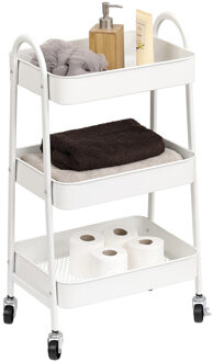Keuken/badkamer trolley 3 laags - 43 x 31 x 79 cm - wit - metaal - met wielen
