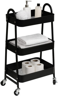 Keuken/badkamer trolley 3 laags - 43 x 31 x 79 cm - zwart - metaal - met wielen