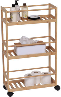 Keuken/badkamer trolley 3 laags - 45 x 20 x 75 cm - naturel - bamboe hout - met wielen