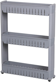 Keuken/badkamer trolley - 3 lagen - kunststof - grijs - met wielen - L54 x B12 x H71 cm - Opberg trolley