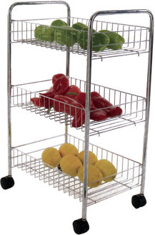 Keuken/badkamer trolleyAA - rvs metaal - zilver - met wielen - 41 x 26 x 63 cm - Opberg trolley Zilverkleurig