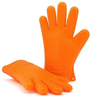 Keuken Bakken Handschoen Gebruiksvoorwerpen Pure Kleur Hartvormige Siliconen Handschoenen Magnetron Hittebestendige Handschoenen 1paar- oranje