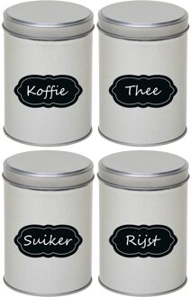 Keuken Bewaarblikken set - 4x stuks - zilver - metaal - met beschrijfbare etiketten van 13 cm