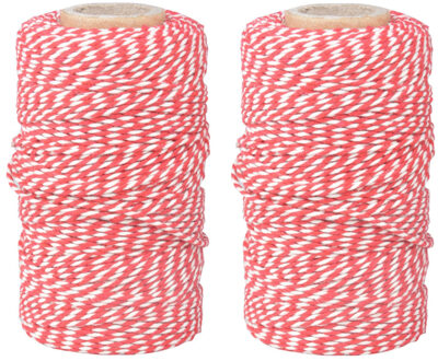 Keuken bindtouw - 2x 100 meter - rood/wit - katoenen bakkerstouw