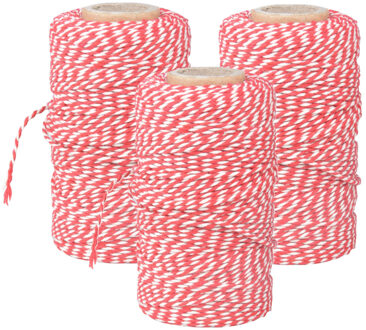 Keuken bindtouw - 3x 100 meter - rood/wit - katoenen bakkerstouw