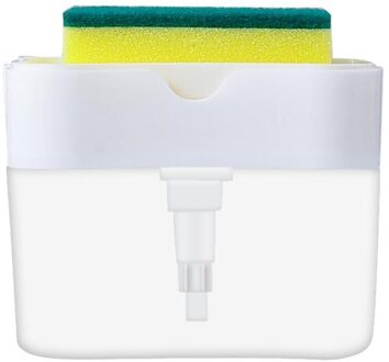 Keuken Desktop Zeepdispenser 2-in1 Multifunctionele Handig Handpers Zeepdispenser Zeep Opslag Voor Keuken wit