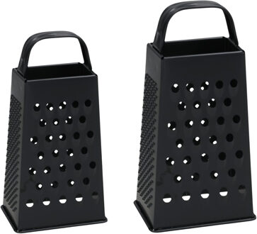 Keuken en kaas rasp set - 2x stuks - zwart - 4-zijdig - 23 en 18 cm - RVS