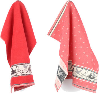 Keuken- en theedoek set Birds Rood