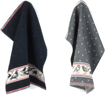 Keuken- en theedoek set Birds Zwart