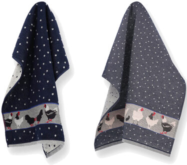 Keuken- en theedoek set Chickens Donkerblauw