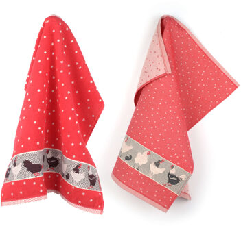 Keuken- en theedoek set Chickens Rood