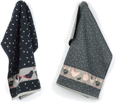 Keuken- en theedoek set Chickens Zwart