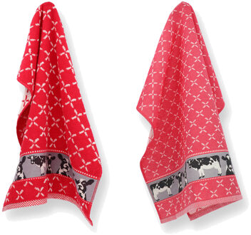Keuken- en theedoek set Cows Rood