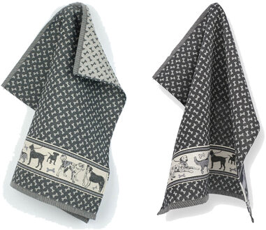 Keuken- en theedoek set Dogs Donkerblauw