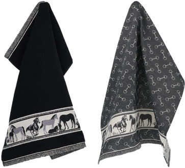 Keuken- en theedoek set Horse Zwart
