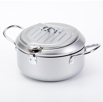 Keuken Frituren Pot Thermometre Tempura Friteuse Pan Temperatuurregeling Gebakken Kip Pot Koken Gereedschap Groen Rvs zilver / 20cm