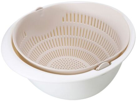 Keuken Fruit Opslag Mand Multifunctionele Double-Layer Fruitmand Groente Schoonmaken Mand Beige