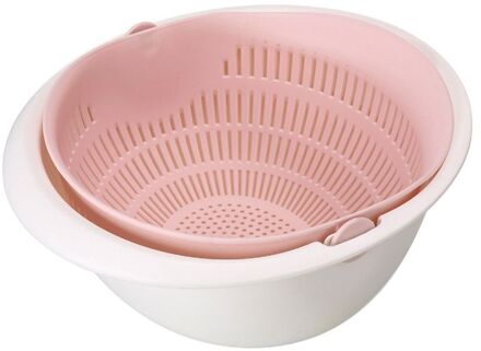 Keuken Fruit Opslag Mand Multifunctionele Double-Layer Fruitmand Groente Schoonmaken Mand roze