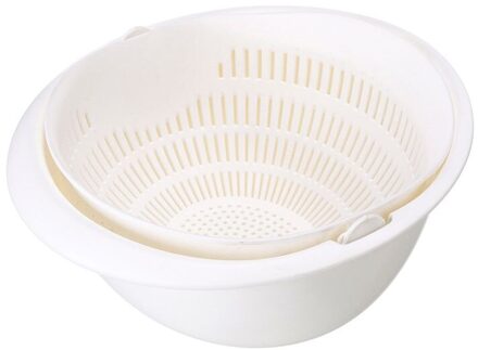 Keuken Fruit Opslag Mand Multifunctionele Double-Layer Fruitmand Groente Schoonmaken Mand wit