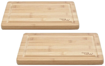 Keuken groente/vlees snijplank rechthoek - 2x - bamboe hout - 29 x 19 x 1.8 cm - met lekgroef