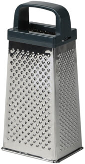 Keuken hand rasp - 4-zijdig met kunststof handvat - zilver/blauw - 9 x 7 x 20 cm - Raspen