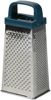 Keuken hand rasp - 4-zijdig met kunststof handvat - zilver/blauw - 9 x 7 x 20 cm - Raspen