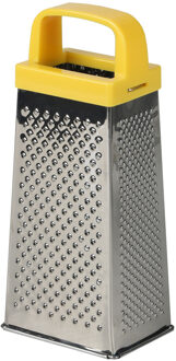 Keuken hand rasp - 4-zijdig met kunststof handvat - zilver/geel - 9 x 7 x 20 cm - Raspen