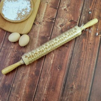 Keuken Houten Deegroller Kerst Embossing Rolling Pin Fondant Taart Deeg Roller Keuken Koken Bakken Tools Accessoires L 43x4cm