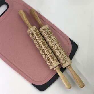 Keuken Houten Deegroller Kerst Embossing Rolling Pin Fondant Taart Deeg Roller Keuken Koken Bakken Tools Accessoires M 35x4cm