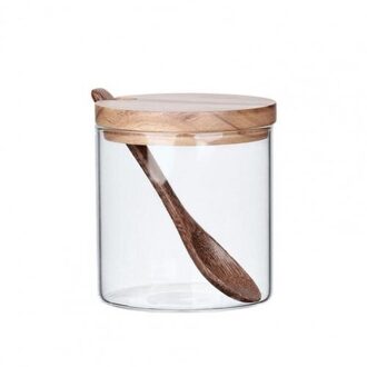 Keuken Huishoudelijke Zout Suiker Kruiden Doos Houten Cover Glas Spice Opbergdoos Koken Tool