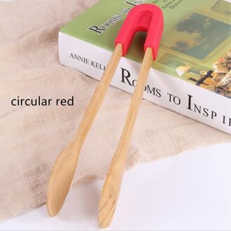 Keuken Koken Gereedschap Bamboe Voedsel Clip Barbecue Silicagel Voedsel Bbq Gereedschap Houten Salade Taart Snack Clip Siliconen Handvat Tang circulaire rood