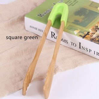 Keuken Koken Gereedschap Bamboe Voedsel Clip Barbecue Silicagel Voedsel Bbq Gereedschap Houten Salade Taart Snack Clip Siliconen Handvat Tang plein groen