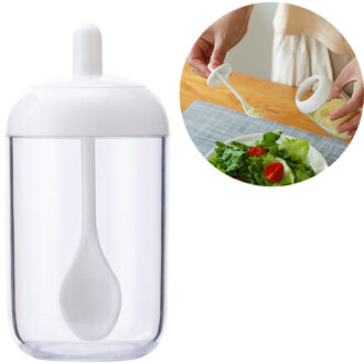 Keuken Kruiden Pot Rack Plastic Jar Spice Potten Zout Blikken Spice Opslag Container Peper Kruiden Met Lepel Voor Thuis wit