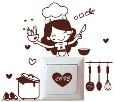 Keuken Light Switch Sticker Leuke Kok Vinyl Wanddecoratie Sticker Muurschildering Creatieve Vlinder Muurstickers Home Decoratie # W2 koffie