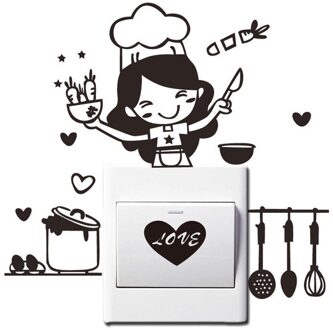 Keuken Light Switch Sticker Leuke Kok Vinyl Wanddecoratie Sticker Muurschildering Creatieve Vlinder Muurstickers Home Decoratie # W2 zwart
