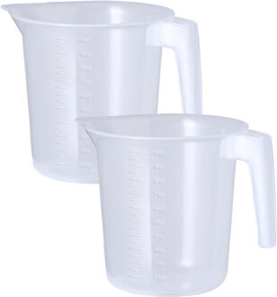 Keuken maatbeker/mengbeker - 2x - kunststof - transparant - 1000 ml - schenktuit