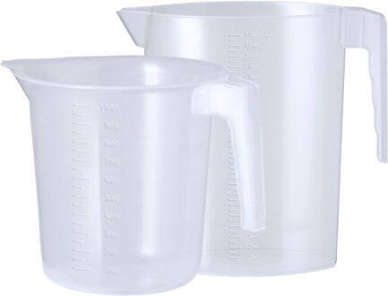 Keuken maatbekers set - kunststof - transparant - 2 maten - schenktuit - 1000/2200 liter
