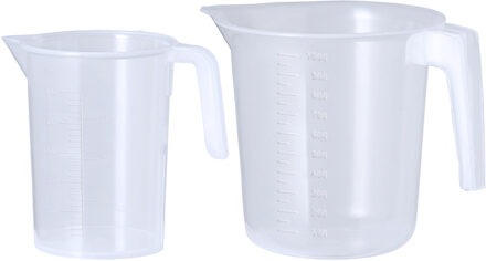 Keuken maatbekers set - kunststof - transparant - 2 maten - schenktuit - 500/1000 liter